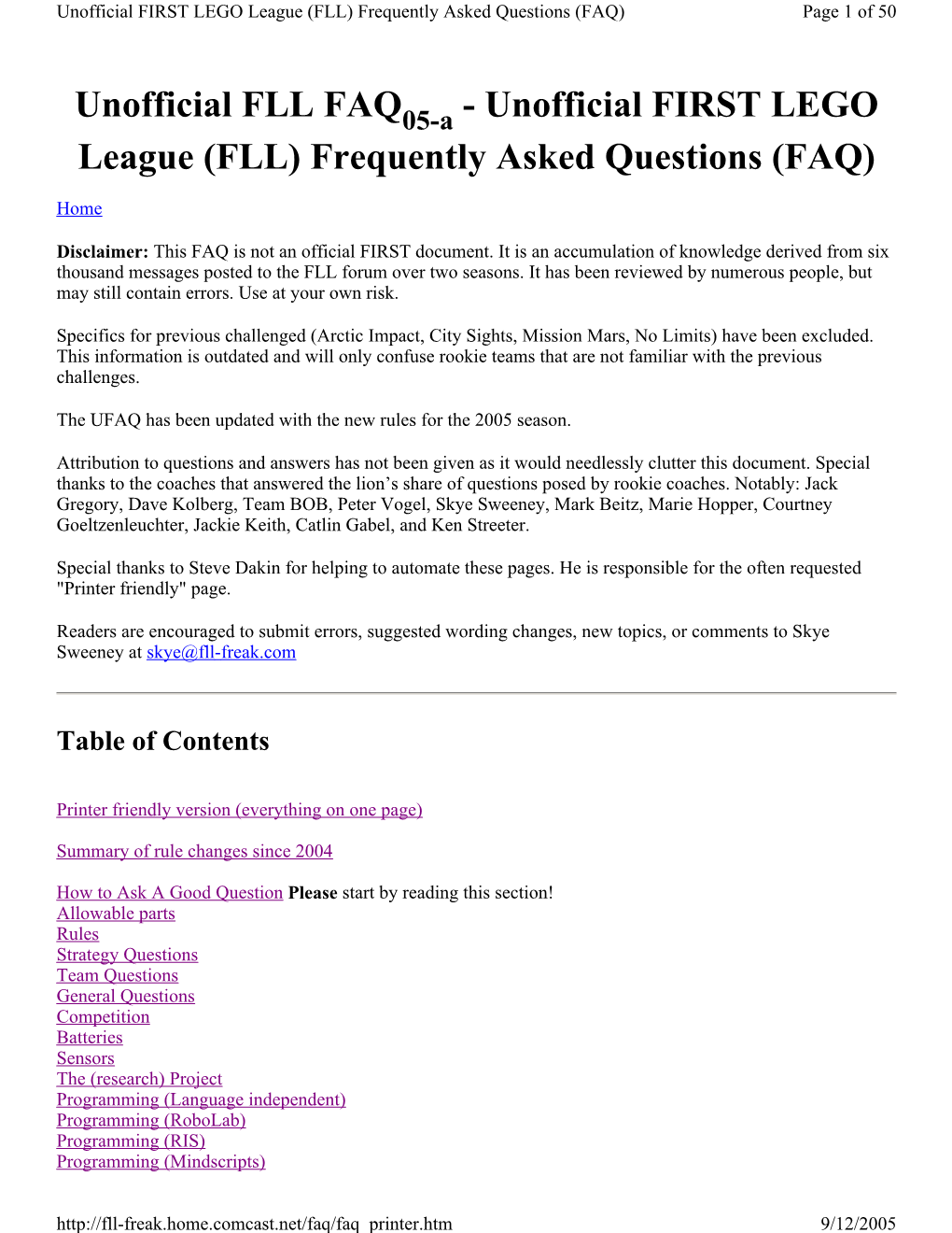 Unofficial FIRST LEGO League (FLL) Frequently Asked Questions (FAQ) Page 1 of 50