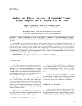 Analysis and Clinical Importance of Superficial Arterial Palmar Irrigation and Its Variants Over 86 Cases