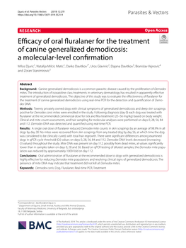 Efficacy of Oral Fluralaner for the Treatment of Canine Generalized