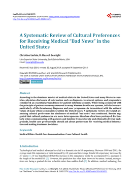 A Systematic Review of Cultural Preferences for Receiving Medical “Bad News” in the United States