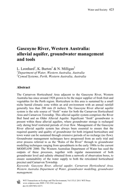 Gascoyne River, Western Australia: Alluvial Aquifer, Groundwater Management and Tools