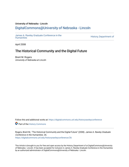 The Historical Community and the Digital Future