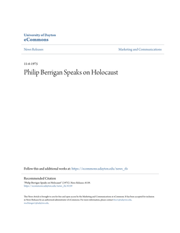 Philip Berrigan Speaks on Holocaust