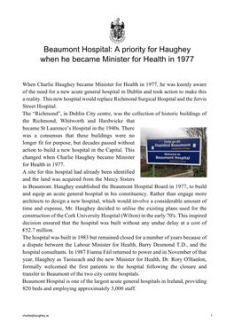 Beaumont Hospital: a Priority for Haughey