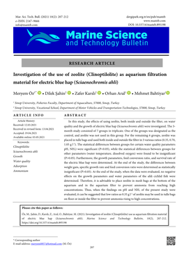 Clinoptilolite) As Aquarium Filtration Material for Electric Blue Hap (Sciaenochromis Ahli