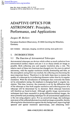 ADAPTIVE OPTICS for ASTRONOMY:Principles, Performance, and Applications