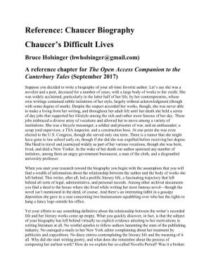 Chaucer Biography Chaucer's Difficult Lives