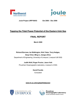 Tapping the Tidal Power Potential of the Eastern Irish Sea FINAL REPORT