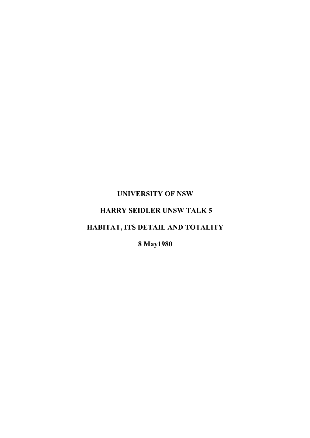 University of Nsw Harry Seidler Unsw Talk 5 Habitat