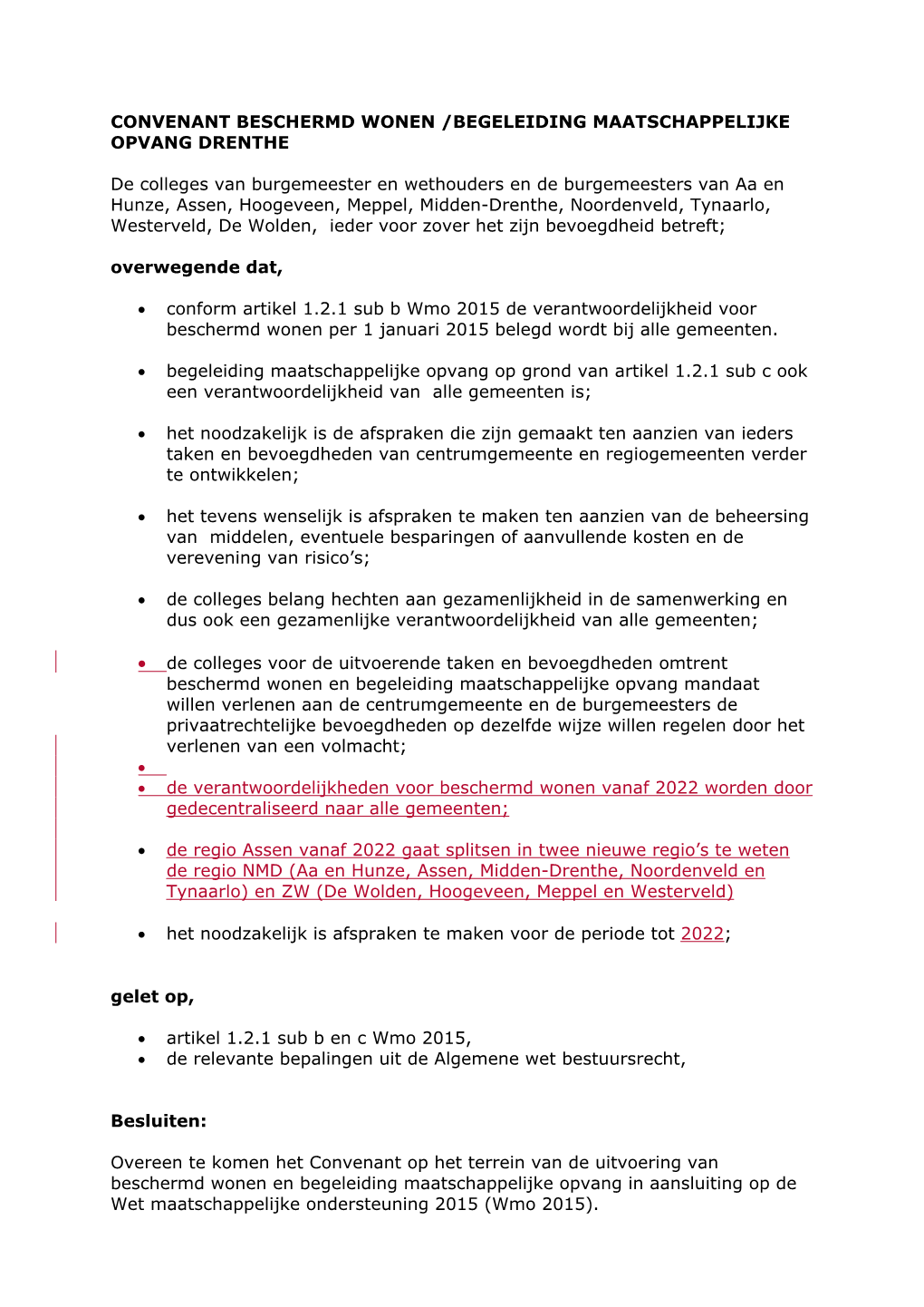 Convenant Beschermd Wonen Tot 1 Januari 2022