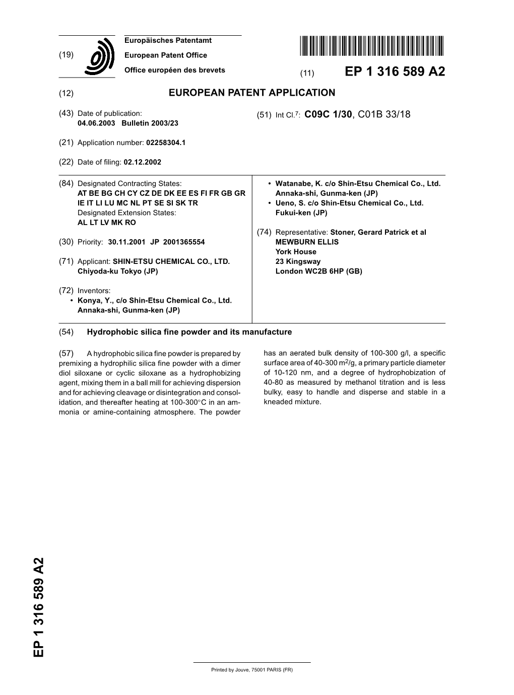 Hydrophobic Silica Fine Powder and Its Manufacture