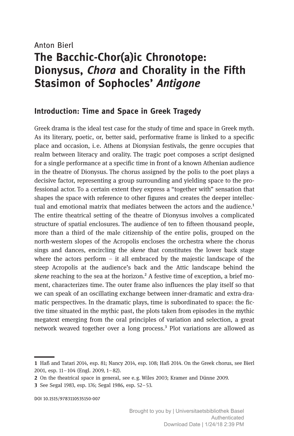 Dionysus, Chora and Chorality in the Fifth Stasimon of Sophocles’ Antigone