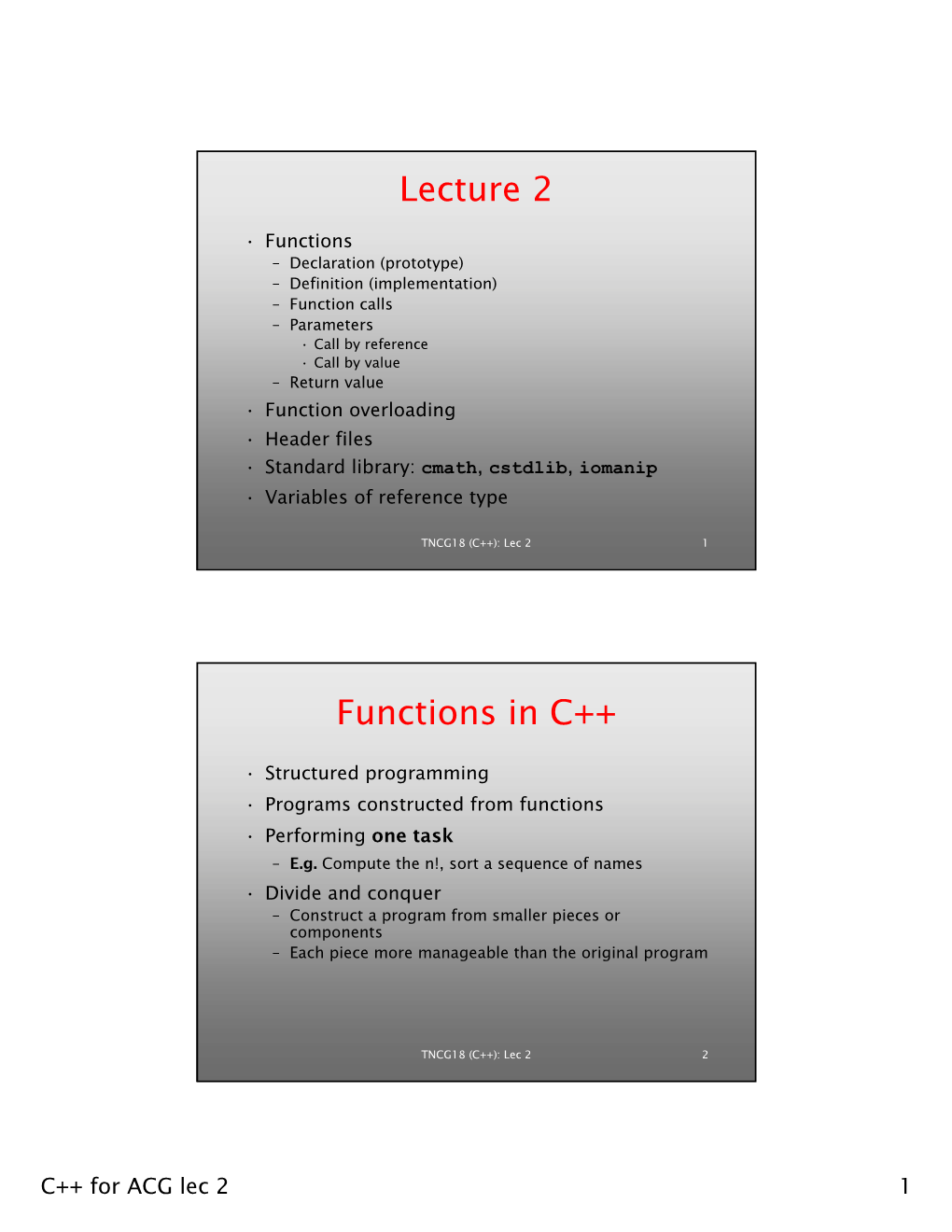 Lecture 2 Functions In