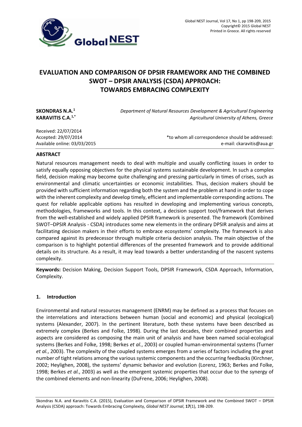 Dpsir Analysis (Csda) Approach: Towards Embracing Complexity