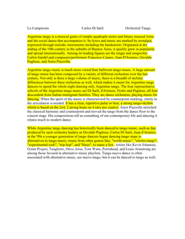 La Cumparsita Carlos Di Sarli Orchestral Tango Argentine Tango Is a Musical Genre of Simple Quadruple Metre and Binary Musical