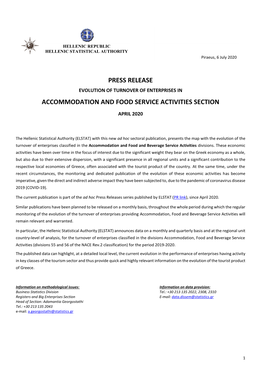 Press Release Accommodation and Food