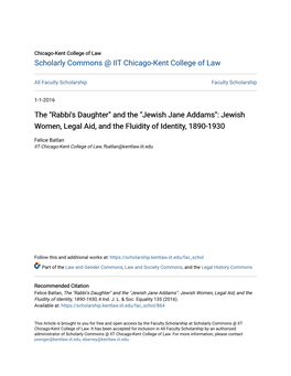 "Jewish Jane Addams": Jewish Women, Legal Aid, and the Fluidity of Identity, 1890-1930