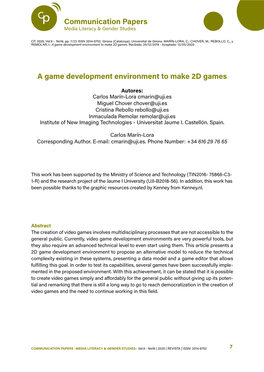 Communication Papers a Game Development Environment to Make 2D Games