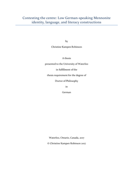 Low German-Speaking Mennonite Identity, Language, and Literacy Constructions