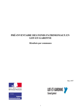 Pré-Inventaire Des Fonds Patrimoniaux En Lot-Et-Garonne