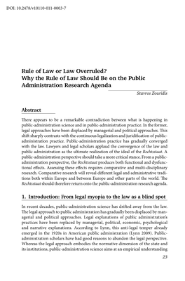 Why the Rule of Law Should Be on the Public Administration Research Agenda Stavros Zouridis