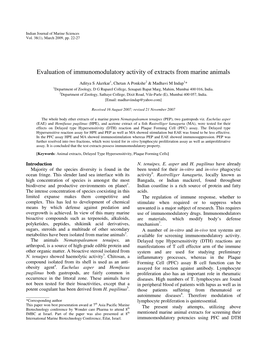 Evaluation of Immunomodulatory Activity of Extracts from Marine Animals