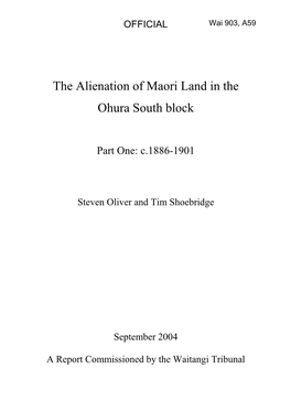 The Alienation of Maori Land in the Ohura South Block