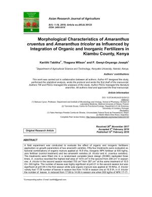 Morphological Characteristics of Amaranthus Cruentus And
