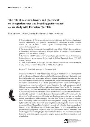 The Role of Nest-Box Density and Placement on Occupation Rates and Breeding Performance: a Case Study with Eurasian Blue Tits