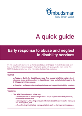 Early Response to Abuse and Neglect in Disability Services