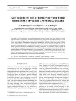 Age-Dependent Loss of Fertility in Water-Borne Sperm of the Bryozoan Celleporella Hyalina