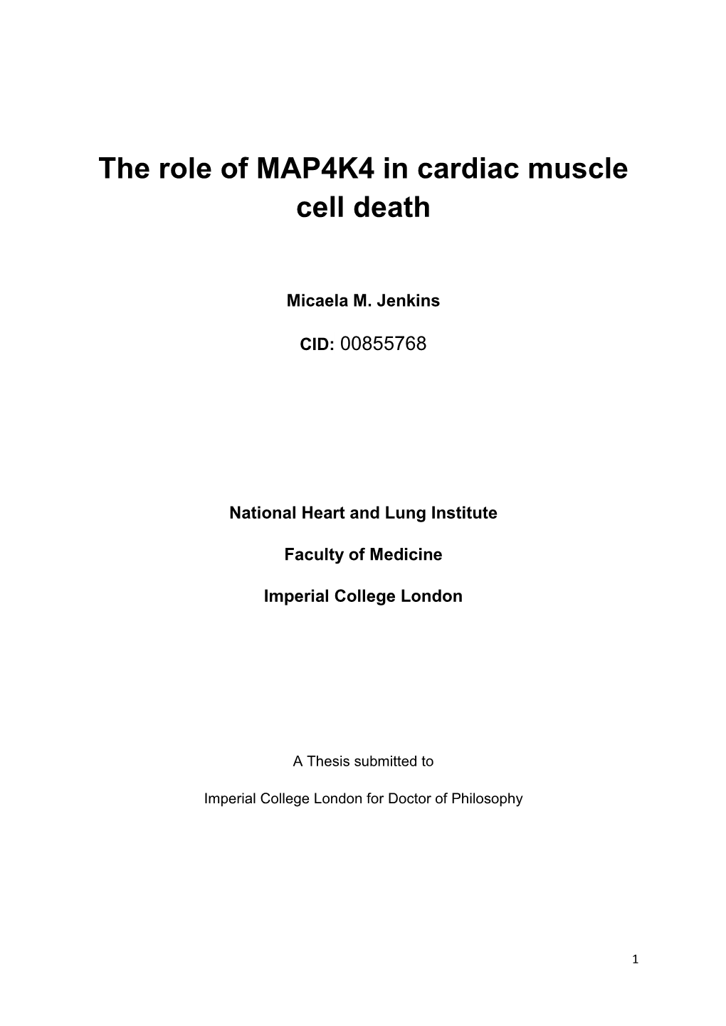 The Role of MAP4K4 in Cardiac Muscle Cell Death