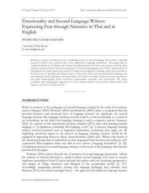 Emotionality and Second Language Writers: Expressing Fear Through Narrative in Thai and in English