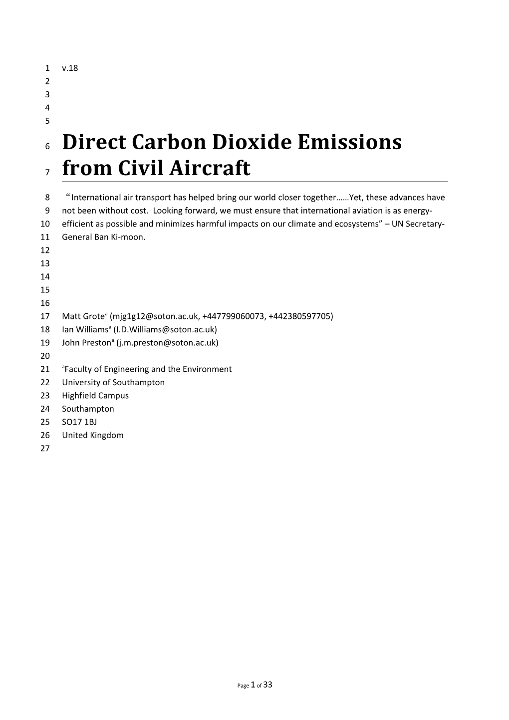 Direct Carbon Dioxide Emissions from Civil Aircraft