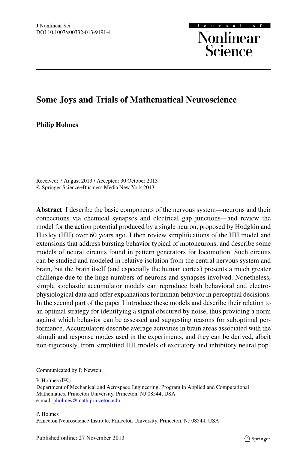 Some Joys and Trials of Mathematical Neuroscience