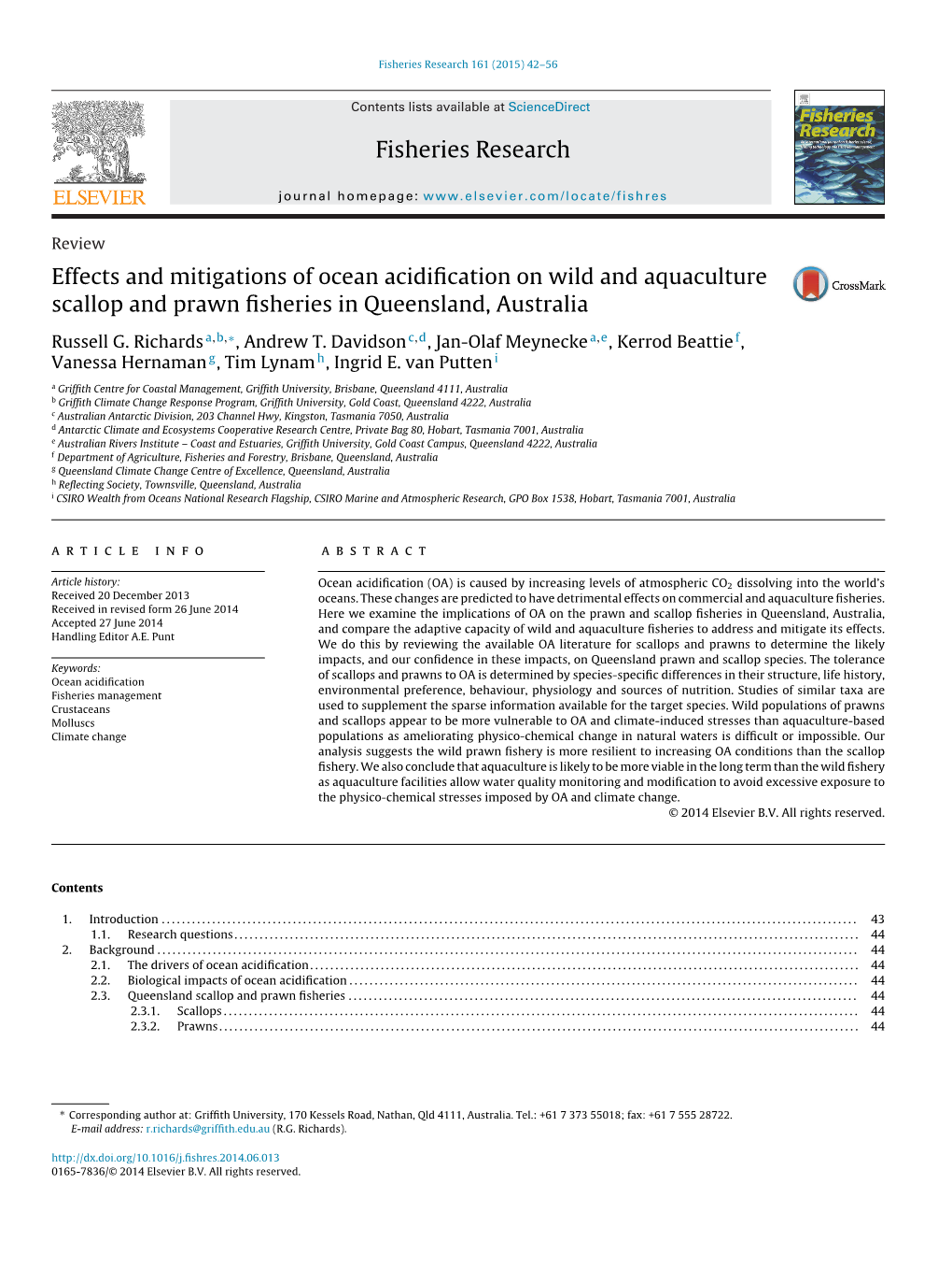 Effects and Mitigations of Ocean Acidification on Wild and Aquaculture Scallop and Prawn Fisheries in Queensland, Australia