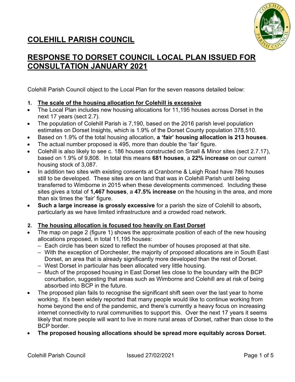 Colehill Parish Council Response to Dorset