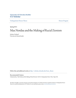 Max Nordau and the Making of Racial Zionism Joshua Umland University of Colorado Boulder