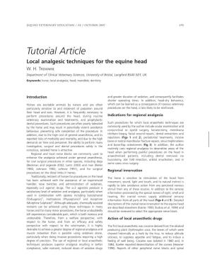 Tutorial Article Local Analgesic Techniques for the Equine Head W