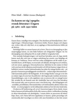 En Kanon Ser Sig I Spegeln: Svensk Litteratur I Ungern På 1980- Och 1990-Talen