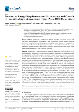 Protein and Energy Requirements for Maintenance and Growth in Juvenile Meagre Argyrosomus Regius (Asso, 1801) (Sciaenidae)
