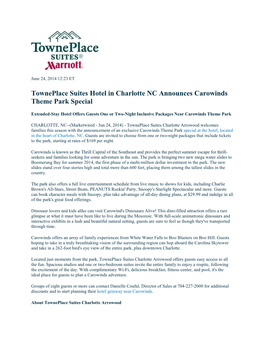 Towneplace Suites Hotel in Charlotte NC Announces Carowinds Theme Park Special