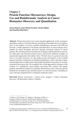 Protein Function Microarrays: Design, Use and Bioinformatic Analysis in Cancer Biomarker Discovery and Quantitation