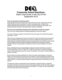 Frequently Asked Questions: Water Lead Levels in the City of Flint September 2015
