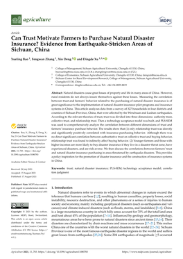 Can Trust Motivate Farmers to Purchase Natural Disaster Insurance? Evidence from Earthquake-Stricken Areas of Sichuan, China