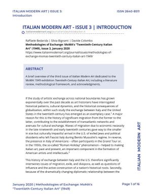 ITALIAN MODERN ART | ISSUE 3: ISSN 2640-8511 Introduction