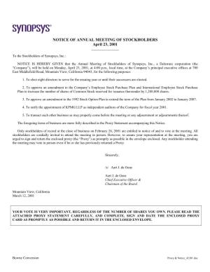 NOTICE of ANNUAL MEETING of STOCKHOLDERS April 23, 2001 ______