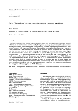 Early Diagnosis of 6-Pyruvoyl-Tetrahydropterin Synthase Deficiency