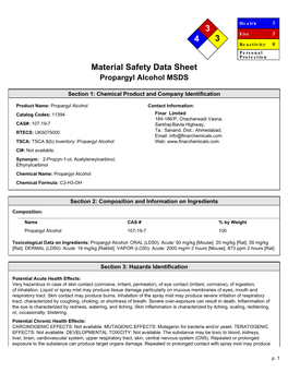 Material Safety Data Sheet Propargyl Alcohol MSDS