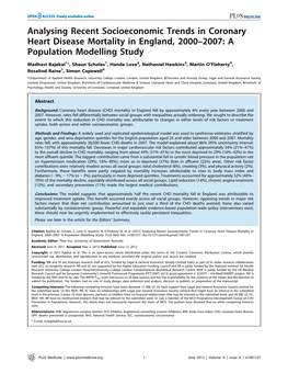 Analysing Recent Socioeconomic Trends in Coronary Heart Disease Mortality in England, 2000–2007: a Population Modelling Study